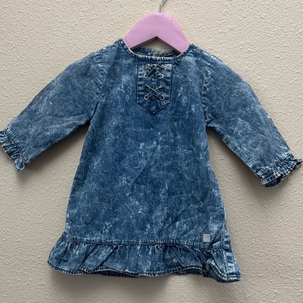7 For All Mankind Infant Cotton Blue Chambray Acid-Wash Denim Dress Size 18M